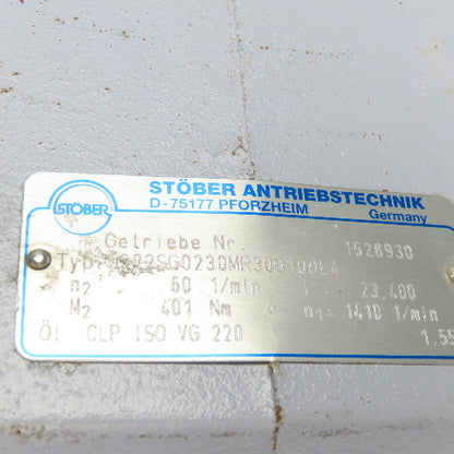 Stober S302SG0230MR30D100L4 Gear Motor 23.4:1 60RPM Output 3kW 220-480V 3Ph