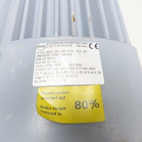Stober S302SG0230MR30D100L4 Gear Motor 23.4:1 60RPM Output 3kW 220-480V 3Ph
