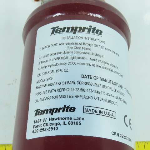 Temprite 900F Refrigerant Oil Separator 15oz 450PSIG USED