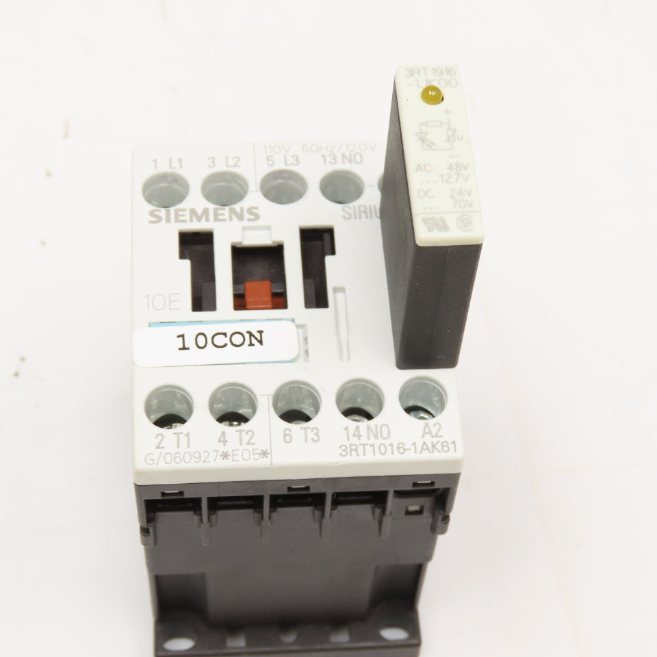 Siemens 3RT1016-1AK61 600V 7-1/2Hp 3Ph Max Contactor 110/120V Coil