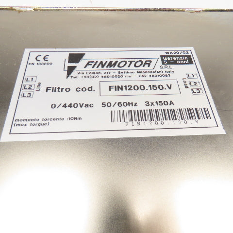Fin Motor FIN1200.150.V 0/440V 50/60Hz 3x150A 3 Phase Line Filter