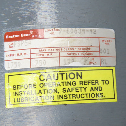 Boston Gear FSP5A Model 001 5:1 Ratio Gear Reducer Torque Multiplier 90VDC 1/2Hp