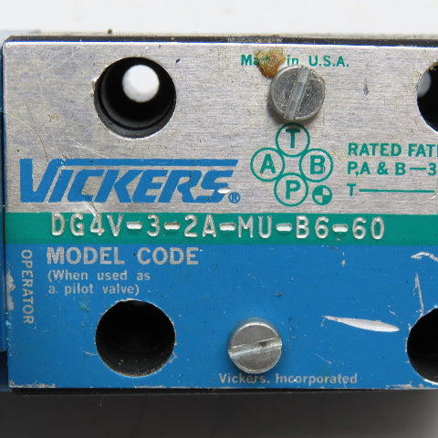 Vickers DG4V-3-2A-MU-B6-60 4 Way Hydraulic Directional Valve 110V Coil