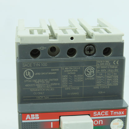 ABB SACE T1N 100 SACE TMAX 15A Circuit Breaker 3-Pole 600V