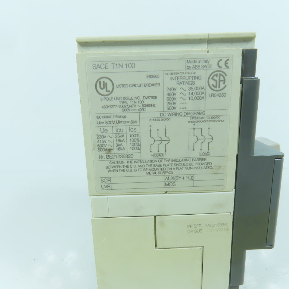 ABB SACE T1N 100 SACE TMAX 15A Circuit Breaker 3-Pole 600V