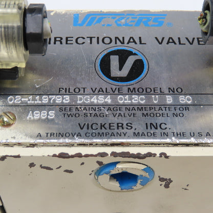 Vickers DG4S4 013C U B 60 Hydraulic Single Solenoid Directional Valve 110V