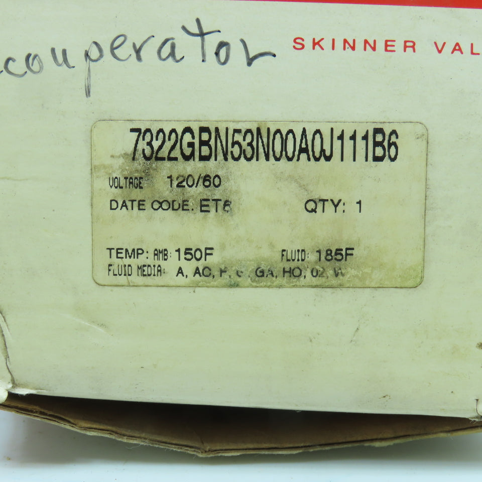 Honeywell 7322GBN53N00A0J111B6 Solenoid Skinner Valve 120V 3/4" 5-230PSI