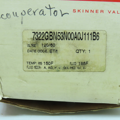 Honeywell 7322GBN53N00A0J111B6 Solenoid Skinner Valve 120V 3/4" 5-230PSI