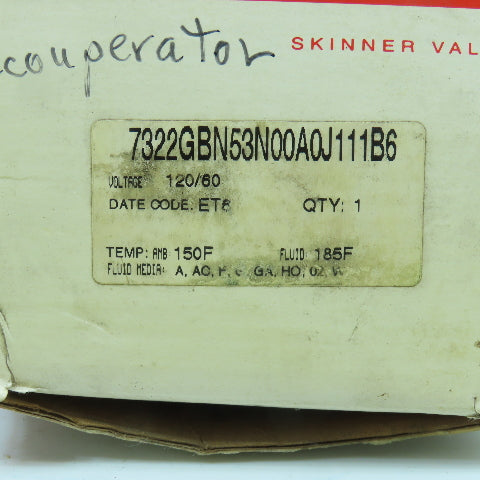 Honeywell 7322GBN53N00A0J111B6 Solenoid Skinner Valve 120V 3/4" 5-230PSI