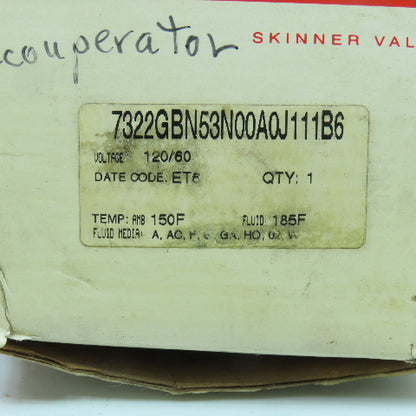 Honeywell 7322GBN53N00A0J111B6 Solenoid Skinner Valve 120V 3/4" 5-230PSI