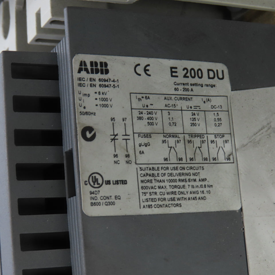 ABB A145-30 125HP 600V Reversing Contactor 230A 120V Coils W/ E-200-DU Overload