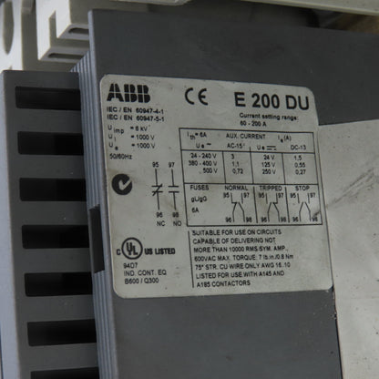 ABB A145-30 125HP 600V Reversing Contactor 230A 120V Coils W/ E-200-DU Overload