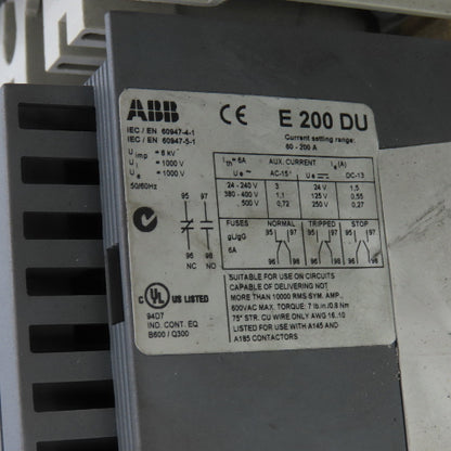 ABB A145-30 125HP 600V Reversing Contactor 230A 120V Coils W/ E-200-DU Overload