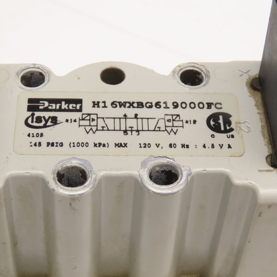 Parker H1 6WXBG619000FC 3 Position Solenoid Valve 120V Coil 145 PSI