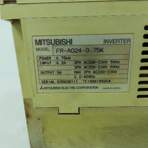Mitsubishi FR-A024-0.75K Frequency Inverter 0.75kW 5A Output 200-230V 3PH