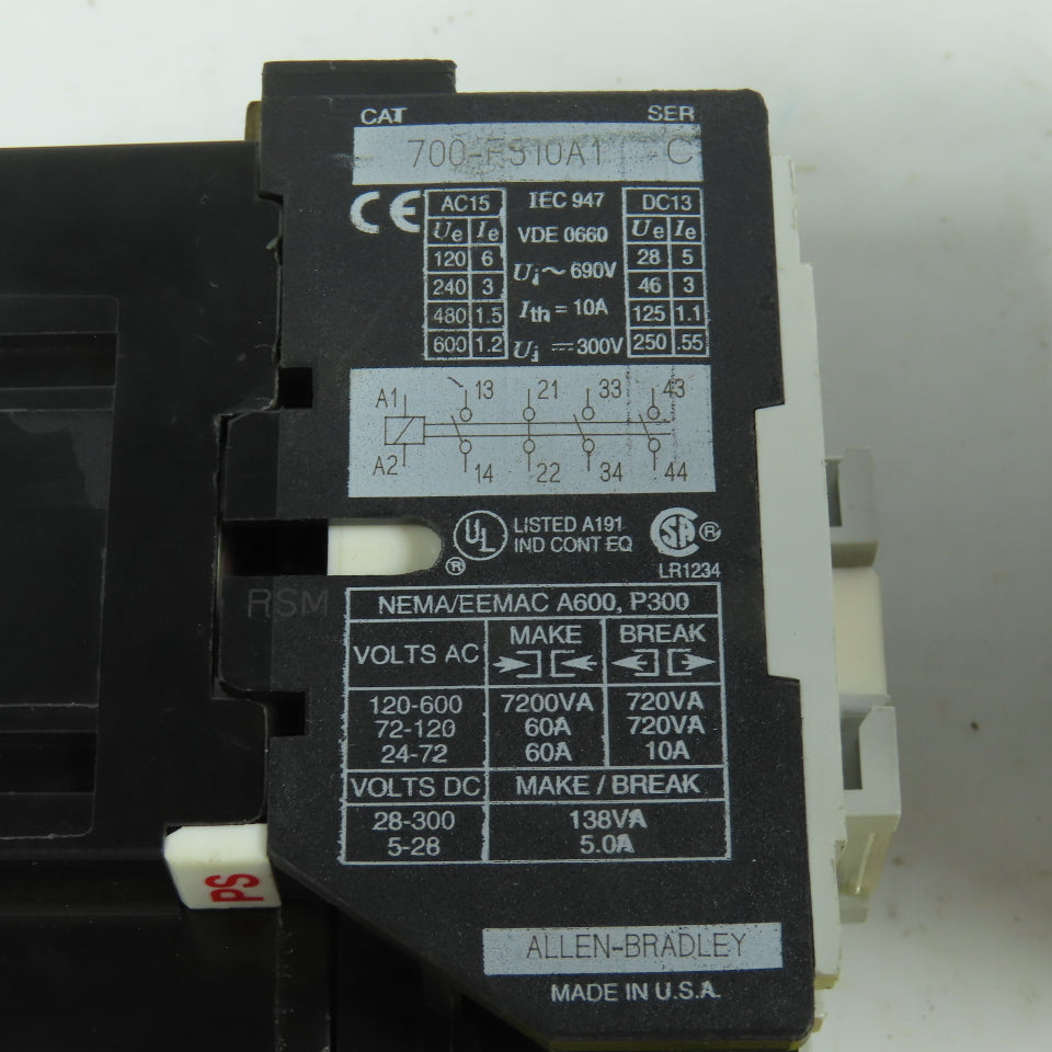 Allen Bradley 700-F310A1 Control Relay 120V Coil 600V Max Lot Of 2