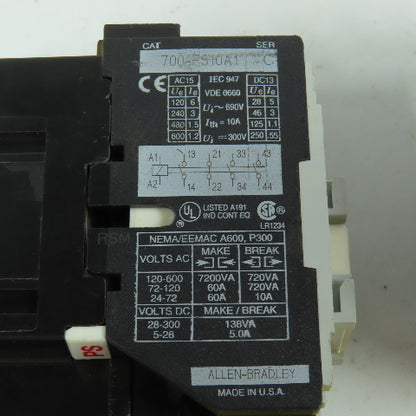 Allen Bradley 700-F310A1 Control Relay 120V Coil 600V Max Lot Of 2