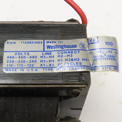 Westinghouse 112D631H03 220-480V Primary 100VA 110-120V Secondary Transformer