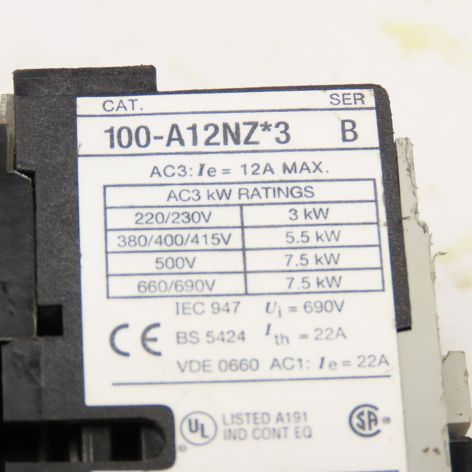Allen Bradley 100-A12NZ*3 600V 10Hp 12A Contactor Relay 24VDC Coil