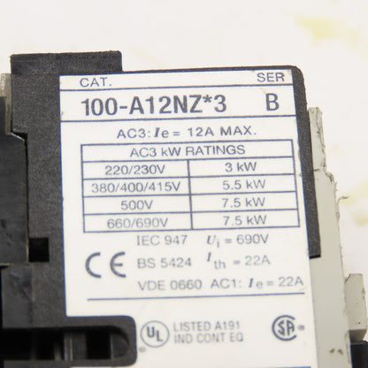 Allen Bradley 100-A12NZ*3 600V 10Hp 12A Contactor Relay 24VDC Coil