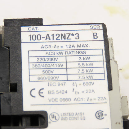 Allen Bradley 100-A12NZ*3 600V 10Hp 12A Contactor Relay 24VDC Coil