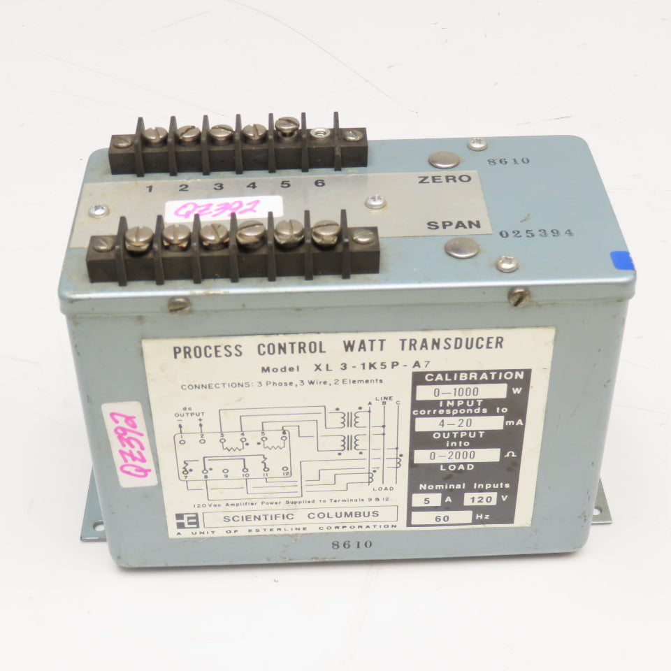 Scientific Columbus XL 3-1K5P-A7 5A 120V 60Hz Process Control Watt Transducer