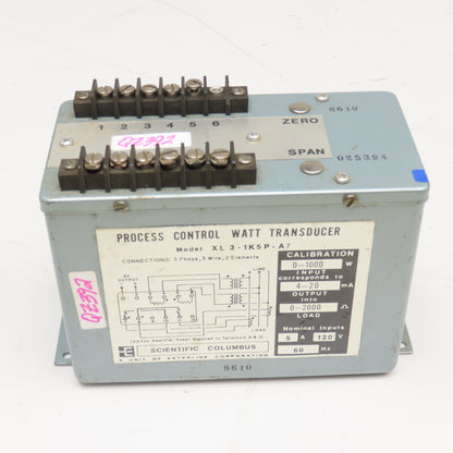 Scientific Columbus XL 3-1K5P-A7 5A 120V 60Hz Process Control Watt Transducer