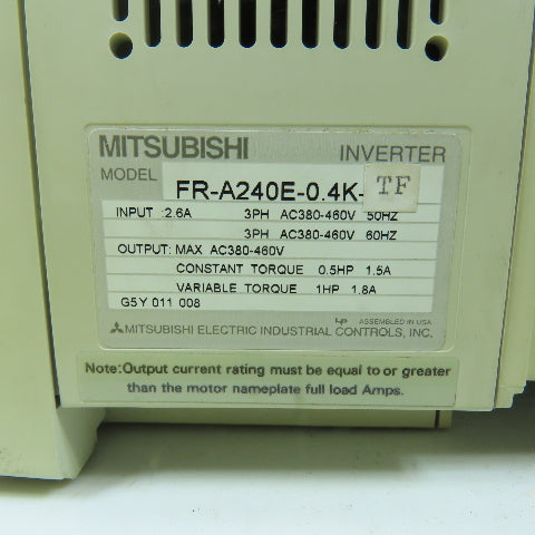 Mitsubishi FR-A240E-0.4K-TF Freqrol-A200 Inverter Drive 380-480V 1HP