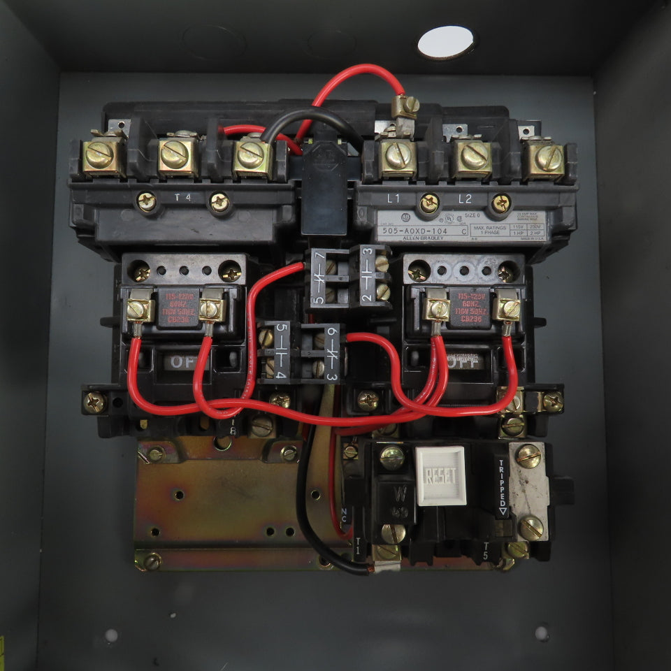Allen Bradley 505-AAXD-3-104 Size 0 Reversing Contactor 120V Coil 2HP W/Overload