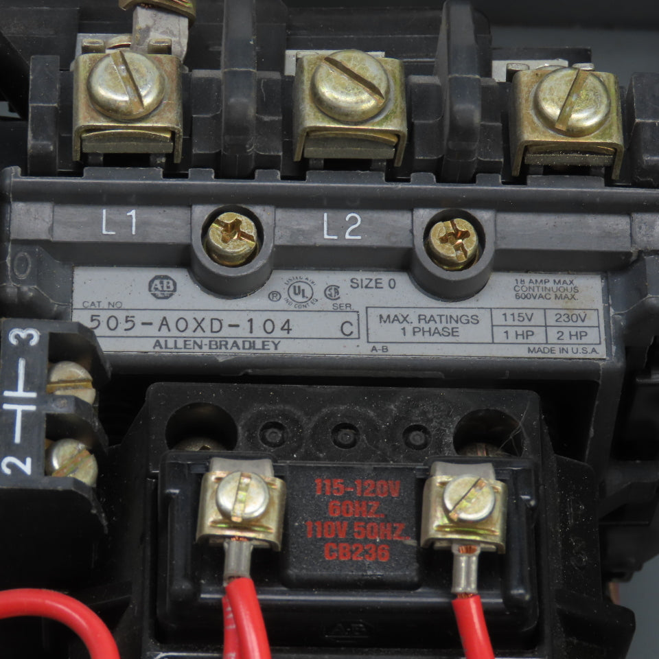 Allen Bradley 505-AAXD-3-104 Size 0 Reversing Contactor 120V Coil 2HP W/Overload