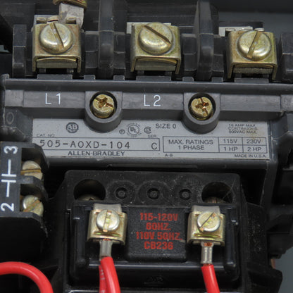 Allen Bradley 505-AAXD-3-104 Size 0 Reversing Contactor 120V Coil 2HP W/Overload