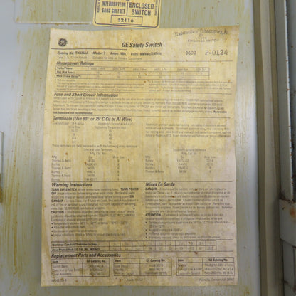 GE TH3362J Fusible Heavy Duty 60A Safety Disconnect Switch 600VAC 250VDC