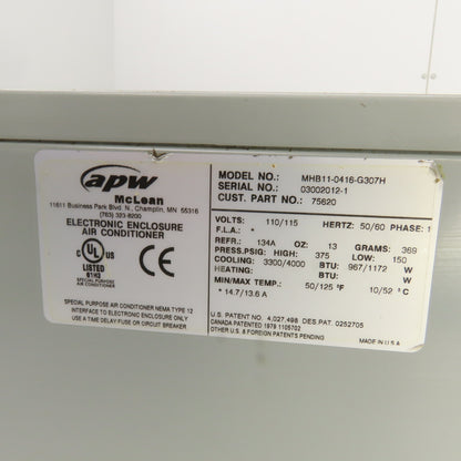 Hoffman MHB11-0416-G307H Electrical Enclosure Air Conditioner 115V 1PH 4000BTU