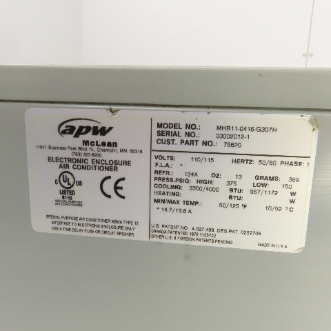 Hoffman MHB11-0416-G307H Electrical Enclosure Air Conditioner 115V 1PH 4000BTU