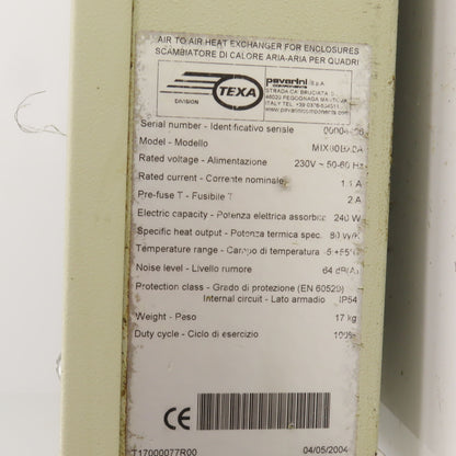 Texa MIX80BXCA 240W Air To Air Heat Exchanger 230V 1PH For Enclosure Tested
