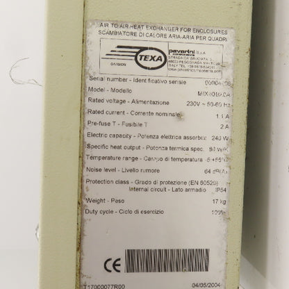 Texa MIX80BXCA 240W Air To Air Heat Exchanger 230V 1PH For Enclosure Tested