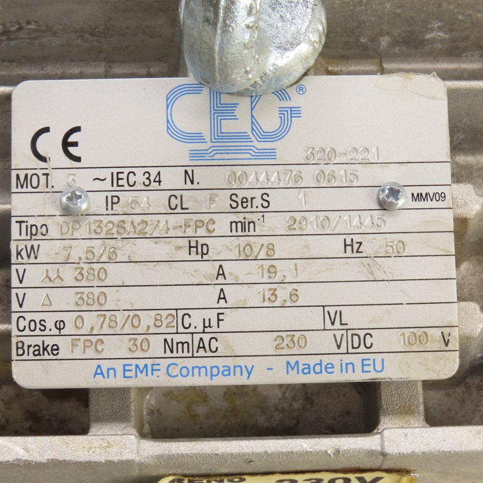 CEG DP132SA2/4-FPC 7.5/6kW AC Electric Motor 2910/1445RPM 380V 3PH 50HZ W/Brake