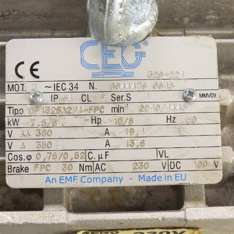 CEG DP132SA2/4-FPC 7.5/6kW AC Electric Motor 2910/1445RPM 380V 3PH 50HZ W/Brake