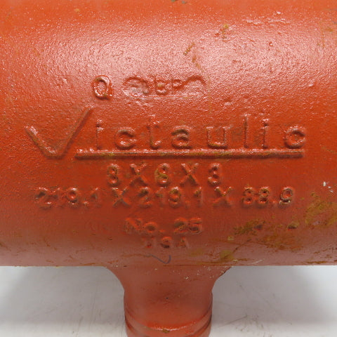 Victaulic No. 25 8x8x3 Reducing Tee Grooved End Ductile Iron Fitting