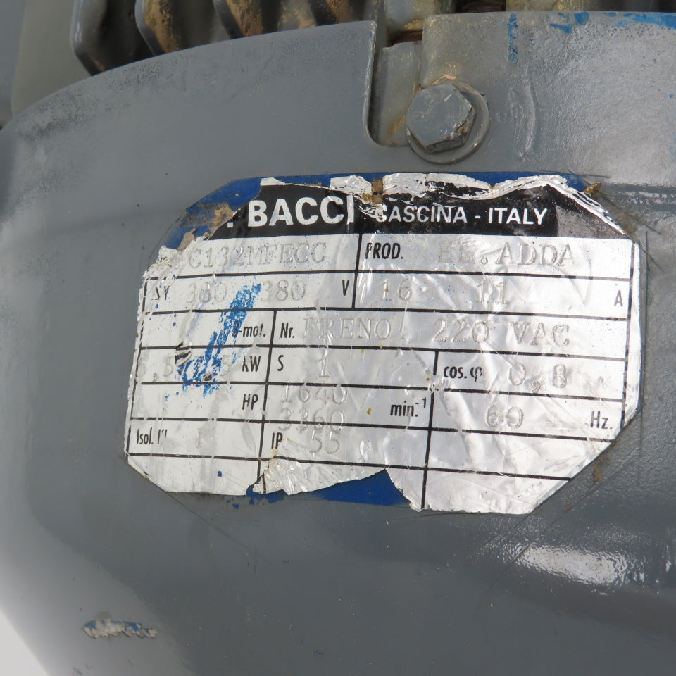P. Bacci FC132MFECC 7/10HP AC Electric Motor 1640/3360RPM 380V 3PH 60HZ W/Brake