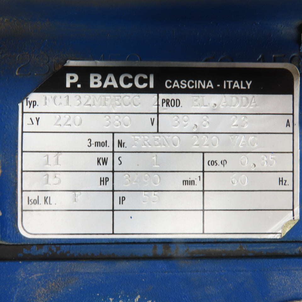 P. Bacci FC132MFECC-2 11kW 15HP AC Electric Motor 3490RPM 220/380V 3PH W/Brake