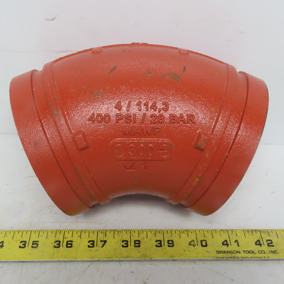 Victaulic V11 4" 45° Elbow Grooved End Ductile Iron Fitting 4/114.3 400PSI