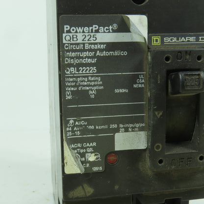 Square D QBL22225 HACR Type Q2L 225A Circuit Breaker 2-Pole 240V / 480Y
