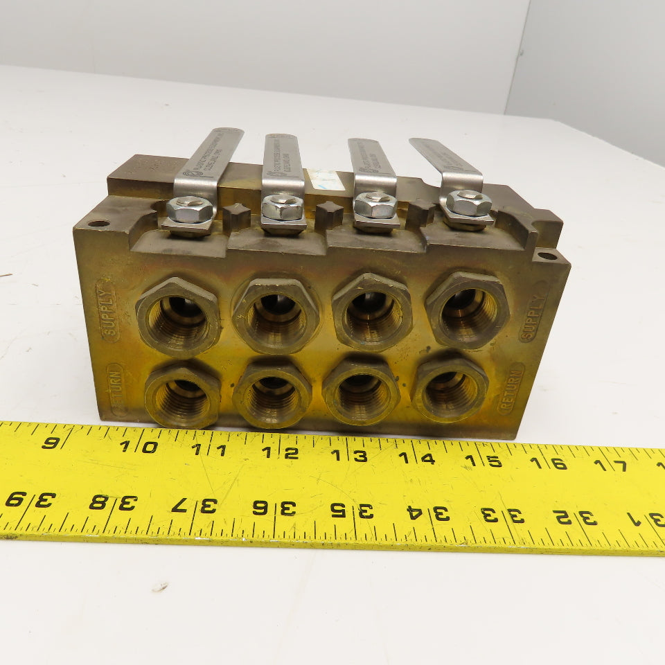 PLC SPS412B 1" NPT x 1/2" NPT 4 Way Brass Supply/Return Manifold Shut Off