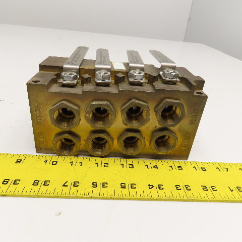 PLC SPS412B 1" NPT x 1/2" NPT 4 Way Brass Supply/Return Manifold Shut Off