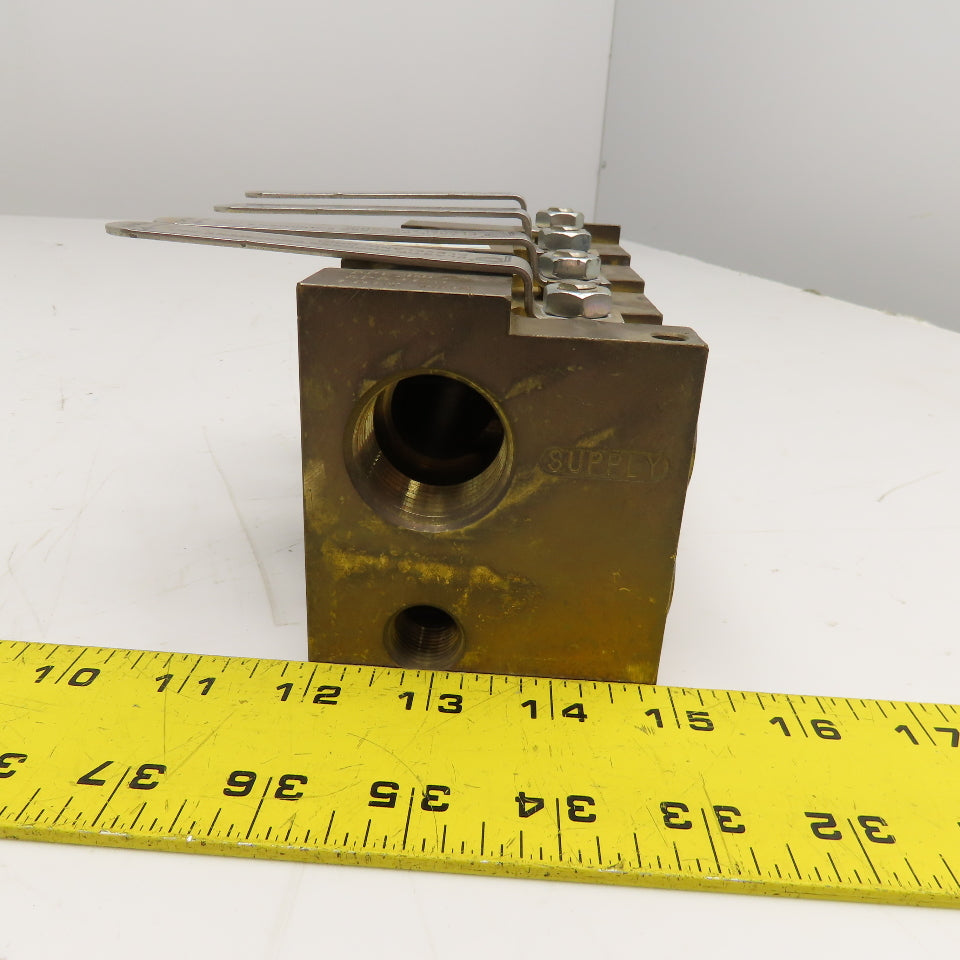 PLC SPS412B 1" NPT x 1/2" NPT 4 Way Brass Supply/Return Manifold Shut Off