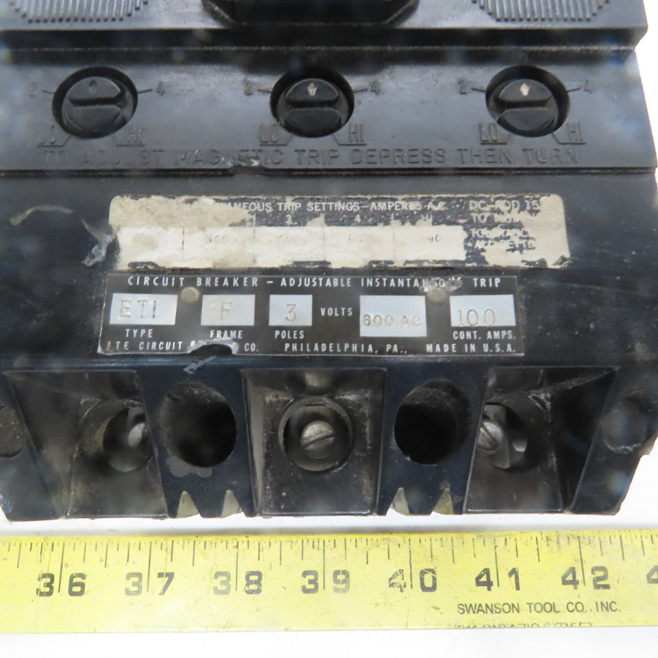 ITE X147282 Vintage 100A 3 Pole Adjustable Trip Molded Case Circuit Breaker