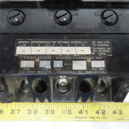ITE X147278 Vintage 600V 10A 3 Pole Adjustable Trip Molded Case Circuit Breaker