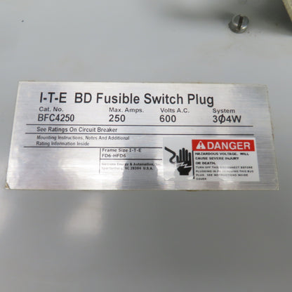 Siemens BFC4250 I-T-E 250 Amp Bus Plug Tap Switch 600VAC 3PH 4W W/ 150A Breaker