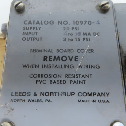 Leeds & Northrup 10970-4 Electro-Pneumatic Converter 20PSI